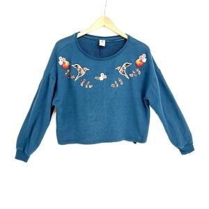 Disney Cropped Sequins Sweatshirt Sz Large Teal Birds Embroidered Lauren‎ Conrad
